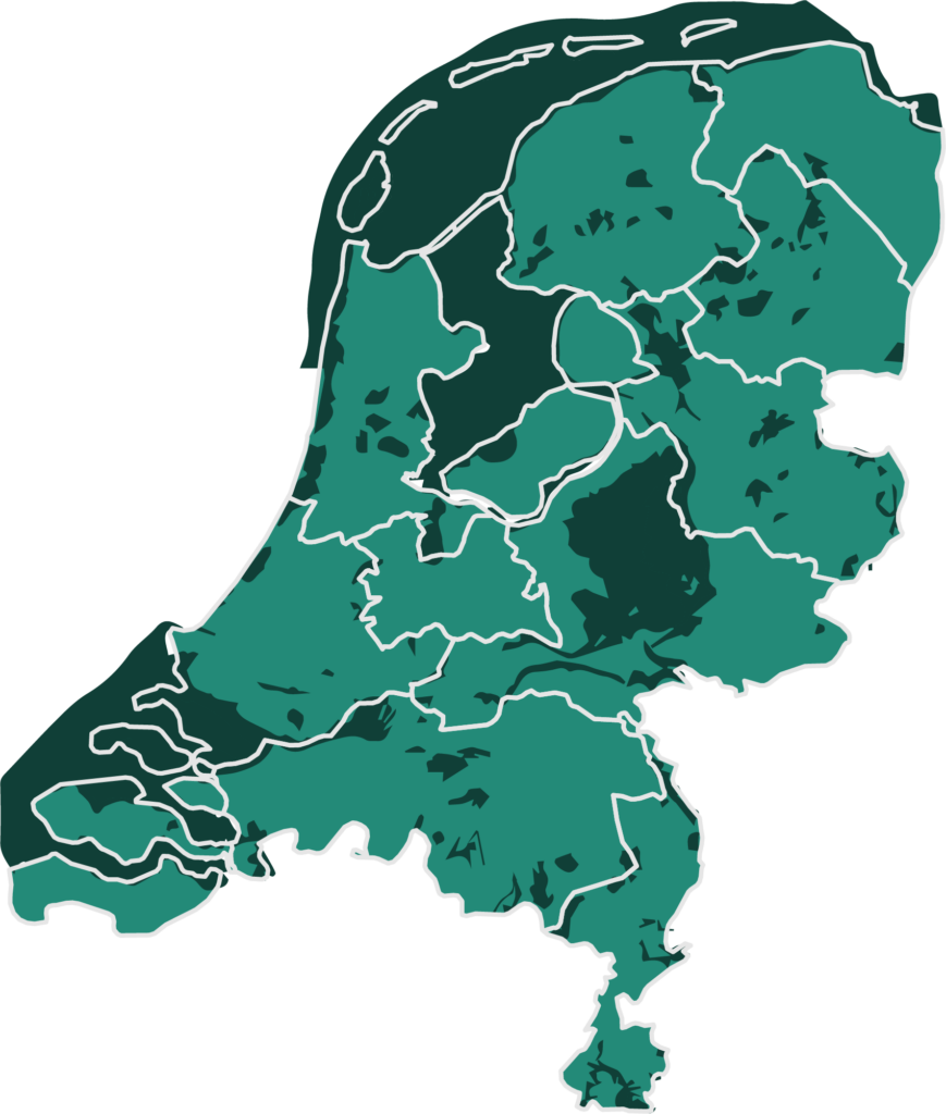 Kaart van Nederland met daarop alle beschermde Natura2000 natuurgebieden in Nederland aangemerkt